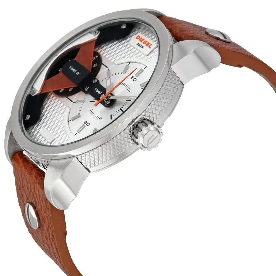  Shop Authentic Diesel Mini Daddy Silver Dial Brown Leather Strap Watch For Men - DZ7309 - Luxxuri