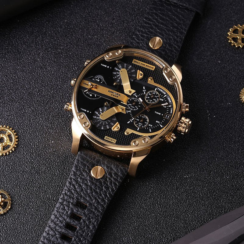  Shop Authentic Diesel Mr Daddy Black & Gold Dial Black Leather Strap Watch For Men - DZ7371 - Luxxuri