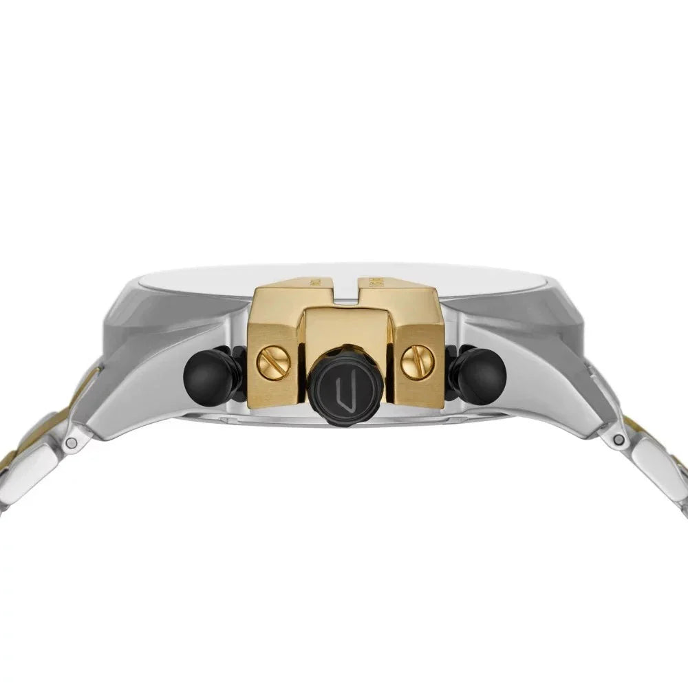 Diesel Mega Chief Chronograph Black Dial Two Tone Steel Strap Watch For Men - DZ4581