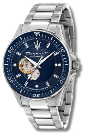  Shop Authentic Maserati SFIDA Automatic Skeleton Blue Dial Silver Steel Strap Watch For Men - R8823140007 - Luxxuri