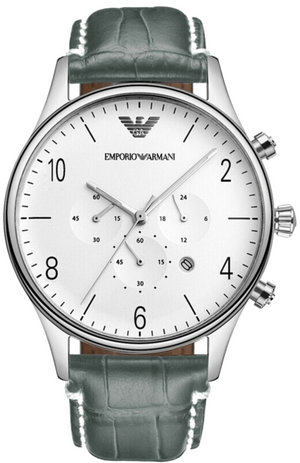 Shop Authentic Emporio Armani Classic Chronograph Silver Dial Grey Leather Strap Watch For Men - AR1861 - Luxxuri