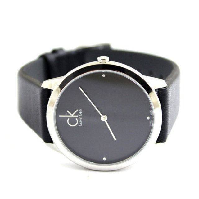  Shop Authentic Calvin Klein Minimal Black Dial Black Leather Strap Watch for Men - K3M221CS - Luxxuri