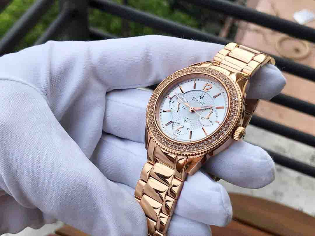  Shop Authentic Bulova Crystal Silver Dial Rose Gold Steel Strap Watch for Women - 97N101 - Luxxuri