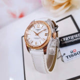  Shop Authentic Tissot T-Classic Powermatic 80 Mother of Pearl Silver Dial White Leather Strap Watch For Women - T108.208.26.117.00 - Luxxuri