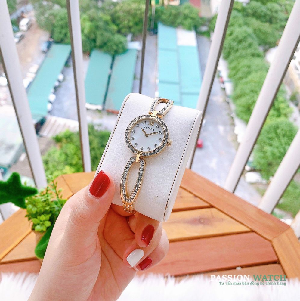  Shop Authentic Bulova Crystal Collection Mother of Pearl Dial Gold Steel Strap Watch for Women - 98L225 - Luxxuri