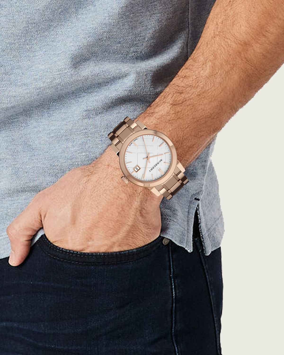 Burberry The City White Dial Rose Gold Steel Strap Watch for Women - BU9004