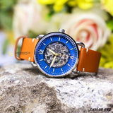  Shop Authentic Fossil Commuter Automatic Skeleton Blue Dial Brown Leather Strap Watch for Men - ME3159 - Luxxuri