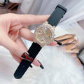 Guess Moonlight Crystals Silver Dial Black Silicone Strap Watch For Women - GW0257L1