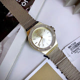  Shop Authentic Michael Kors Lennox Three-Hand Gold Dial Gold Mesh Bracelet Watch For Women - MK7335 - Luxxuri