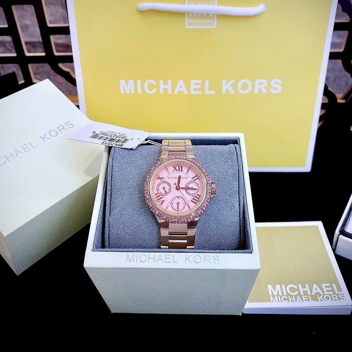  Shop Authentic Michael Kors Mini Camille Multifunction Rose Gold Dial Rose Gold Steel Strap Watch For Women - MK7273 - Luxxuri