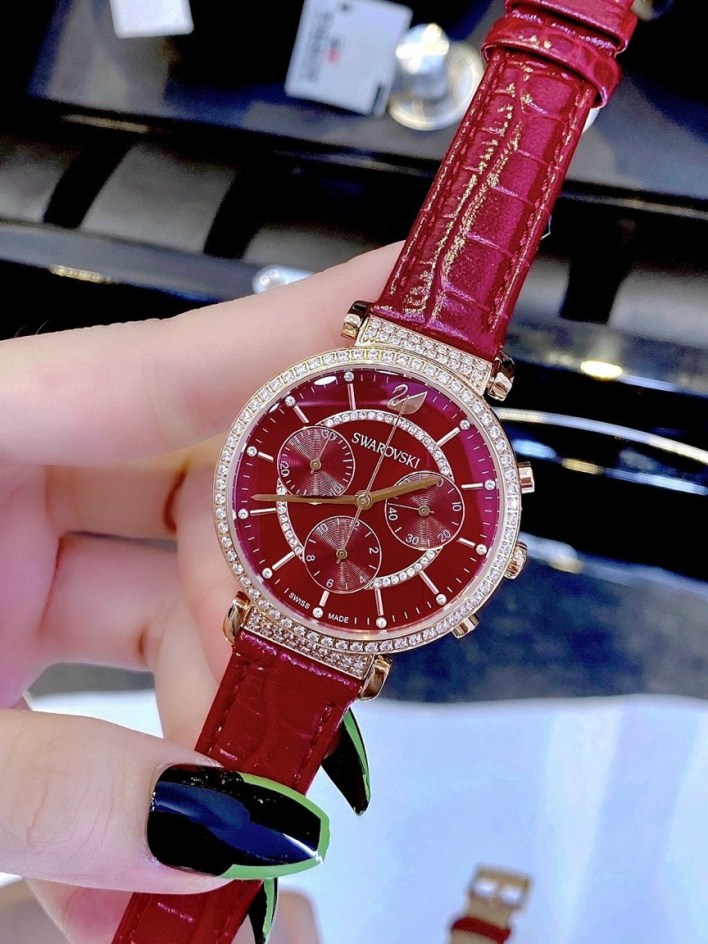  Shop Authentic Swarovski Passage Chrono Red Dial Red Leather Strap Watch for Women - 5580345 - Luxxuri