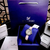  Shop Authentic Swarovski Lovely Crystals Silver Dial Pink Leather Strap Watch for Women - 5261493 - Luxxuri