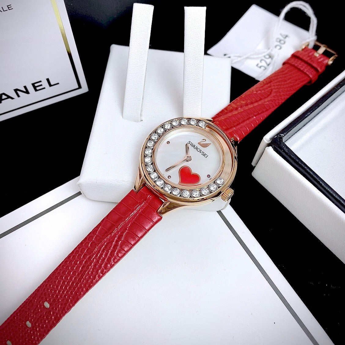  Shop Authentic Swarovski Lovely Crystals Analog White Dial Red Leather Strap Watch for Women - 5297584 - Luxxuri