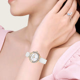  Shop Authentic Swarovski Lovely Crystals Mother of Pearl Dial White Leather Strap Watch for Women - 5242904 - Luxxuri