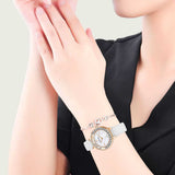  Shop Authentic Swarovski Lovely Crystals Mother of Pearl Dial White Leather Strap Watch for Women - 5242904 - Luxxuri