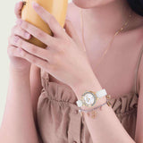  Shop Authentic Swarovski Lovely Crystals Mother of Pearl Dial White Leather Strap Watch for Women - 5242904 - Luxxuri