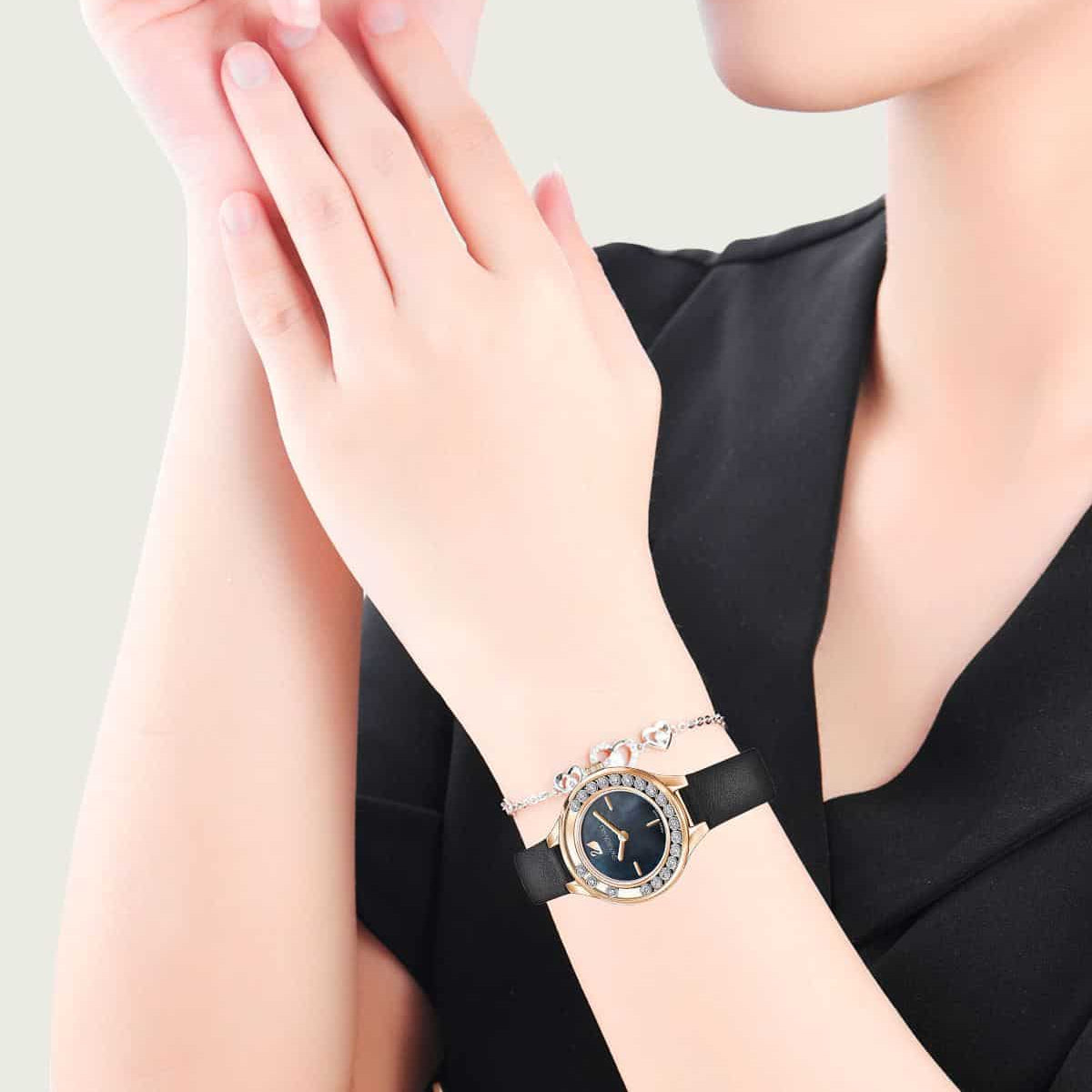  Shop Authentic Swarovski Lovely Crystals Analog Black Dial Black Leather Strap Watch for Women - 5301877 - Luxxuri