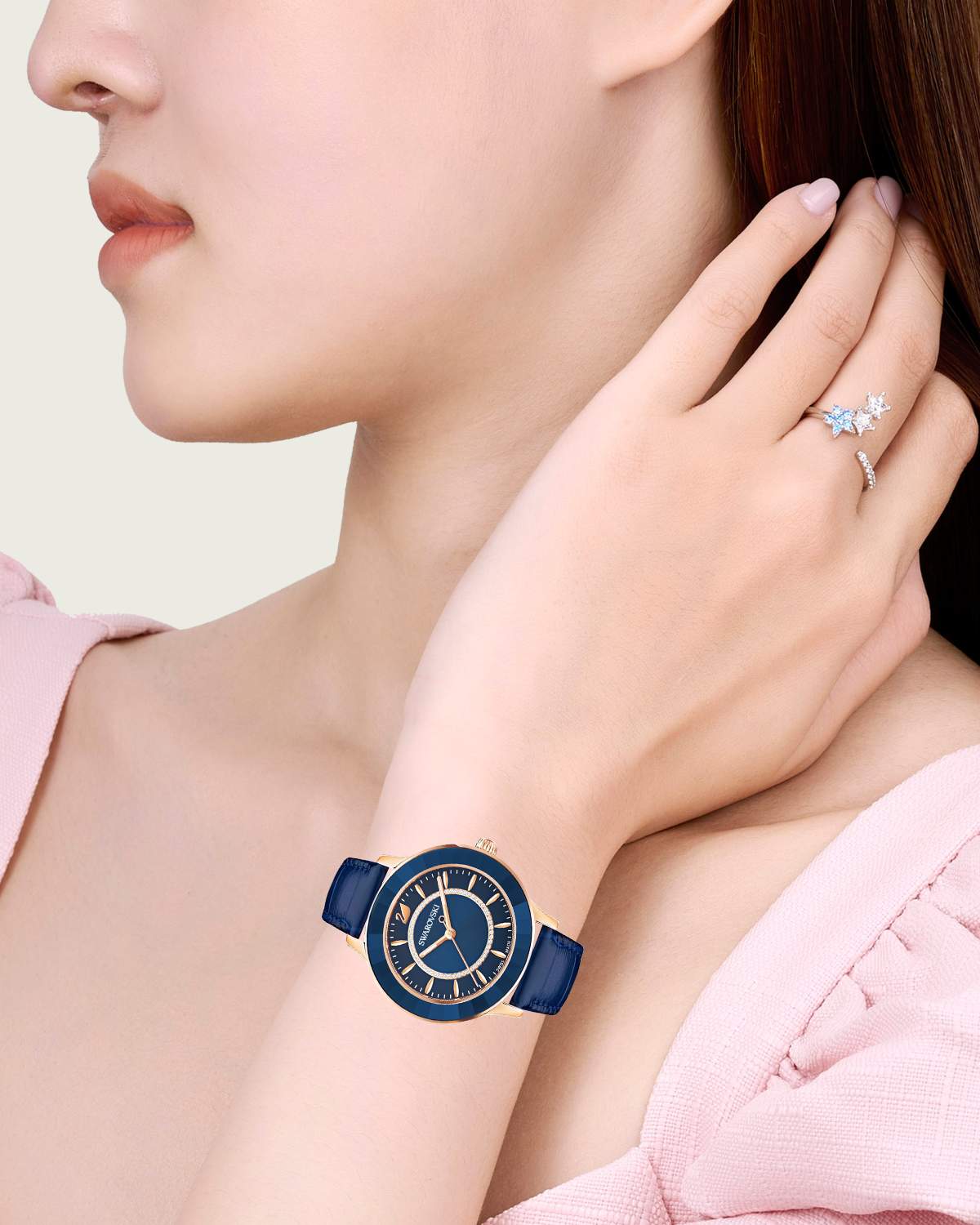  Shop Authentic Swarovski Octea Lux Blue Dial Blue Leather Strap Watch for Women - 5414413 - Luxxuri