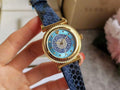  Shop Authentic Versace V-Motif Vintage Logo Diamonds Blue Dial Blue Leather Strap Watch for Women - VERE01018 - Luxxuri