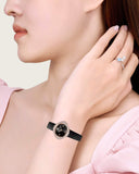  Shop Authentic Swarovski Crystal Flower Black Dial Black Leather Strap Watch for Women - 5552421 - Luxxuri