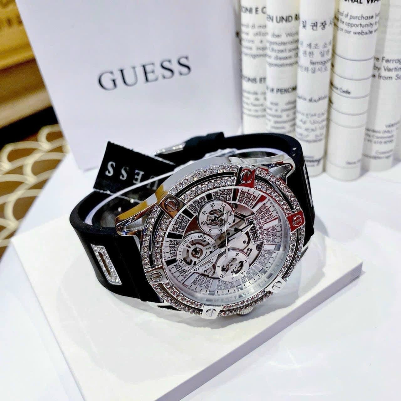  Shop Authentic Guess King Quartz Crystals Silver Dial Black Silicone Strap Watch For Men - GW0537G1 - Luxxuri