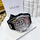  Shop Authentic Guess King Quartz Crystals Silver Dial Black Silicone Strap Watch For Men - GW0537G1 - Luxxuri