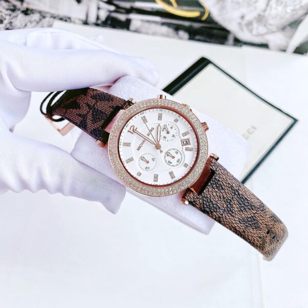  Shop Authentic Michael Kors Parker Chronograph White Dial Brown Leather Strap Watch For Women - MK6917 - Luxxuri