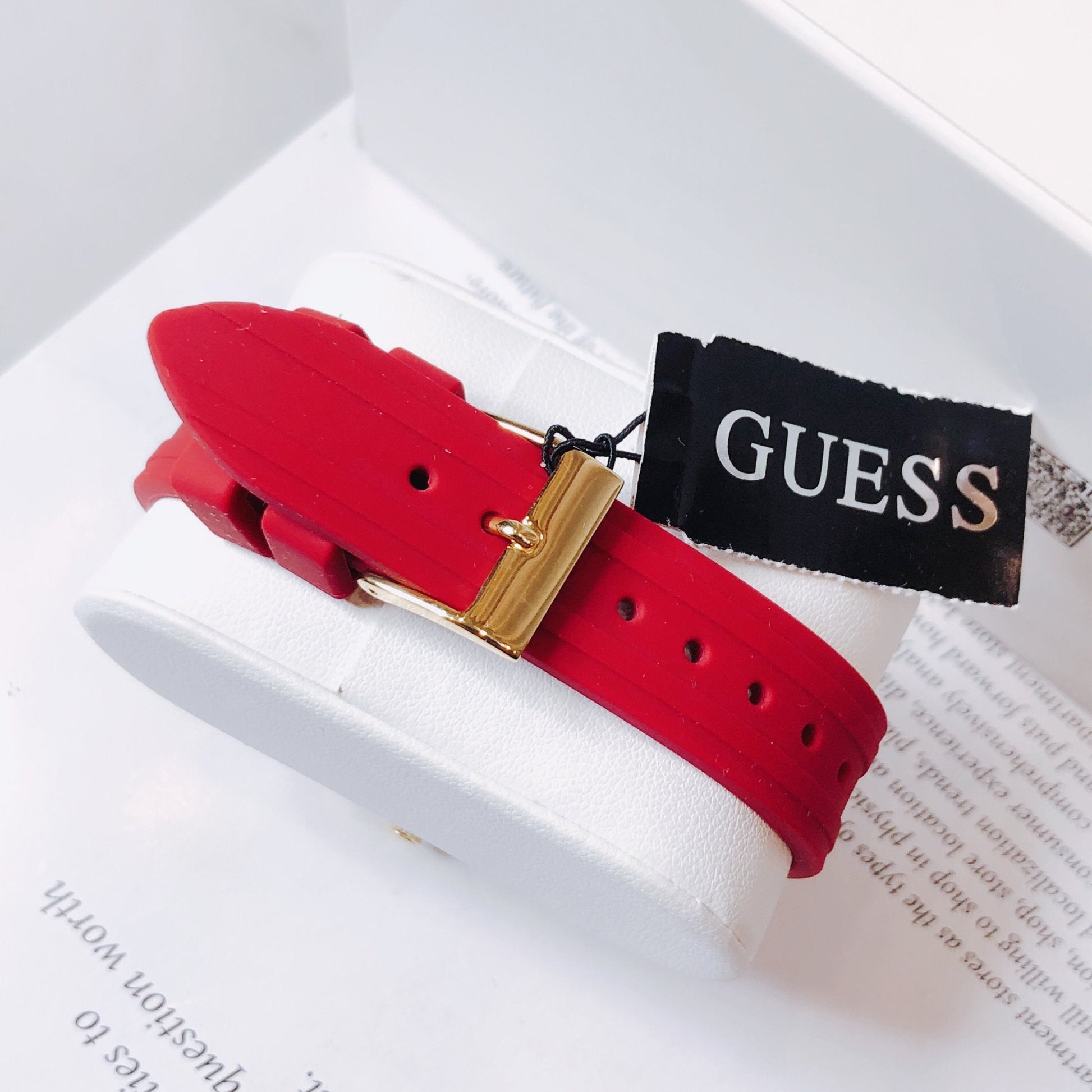  Shop Authentic Guess Cosmo Diamonds Gold Dial Red Rubber Strap Watch for Women - GW0034L6 - Luxxuri