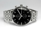 Shop Authentic Emporio Armani Gianni Chronograph Black Dial Silver Steel Strap Watch For Men - AR80009 - Luxxuri