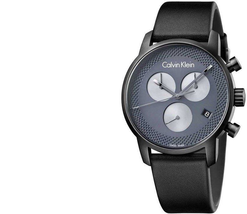  Shop Authentic Calvin Klein City Chronograph Grey Dial Black Leather Strap Watch for Men - K2G177C3 - Luxxuri