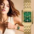 Fossil Raquel Three Hand Date Green Dial Gold Steel Strap Watch For Women - ES5341