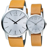  Shop Authentic Calvin Klein City Silver Dial Light Brown Leather Strap Watch For Women- K2G23120 - Luxxuri