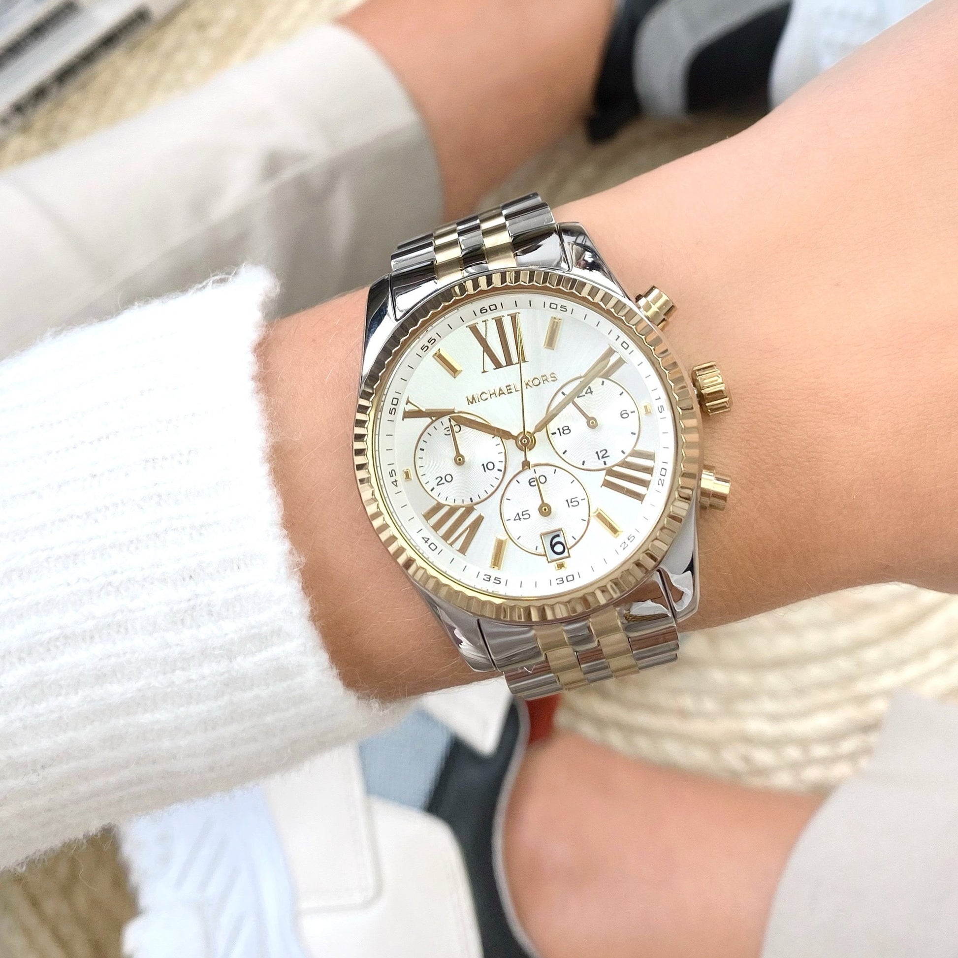  Shop Authentic Michael Kors Lexington Silver Dial Two Tone Steel Strap Watch for Women - MK5955 - Luxxuri