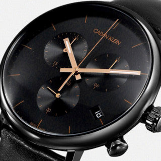  Shop Authentic Calvin Klein High Noon Black Dial Black Leather Strap Watch for Men - K8M274CB - Luxxuri