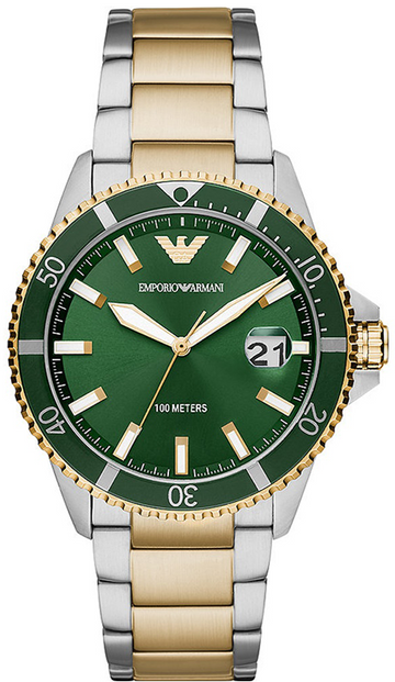  Shop Authentic Emporio Armani Diver Chronograph Green Dial Two Tone Steel Strap Watch For Men - AR80063 - Luxxuri