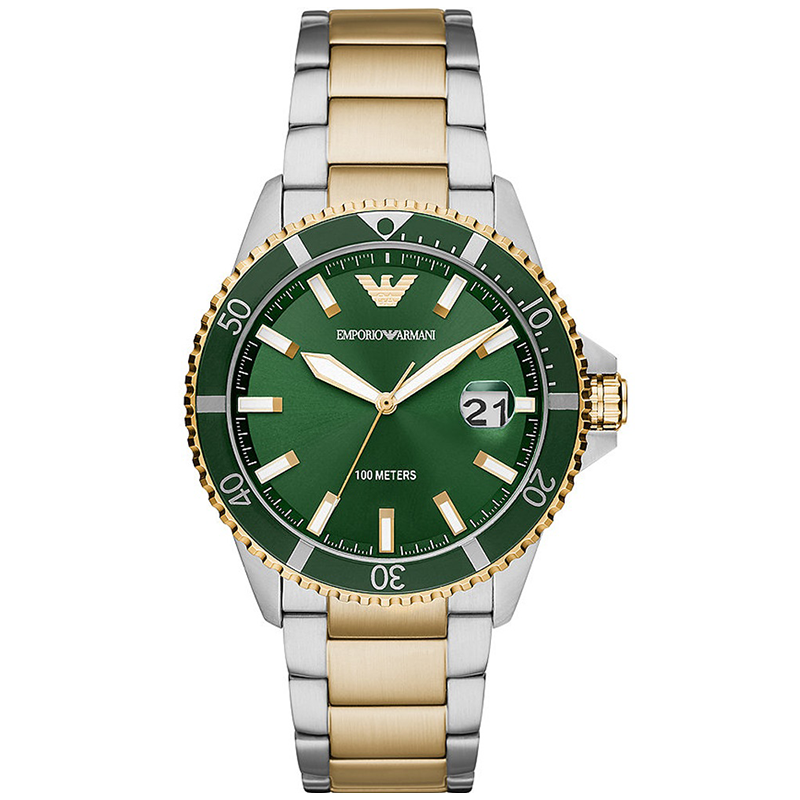  Shop Authentic Emporio Armani Diver Chronograph Green Dial Two Tone Steel Strap Watch For Men - AR80063 - Luxxuri