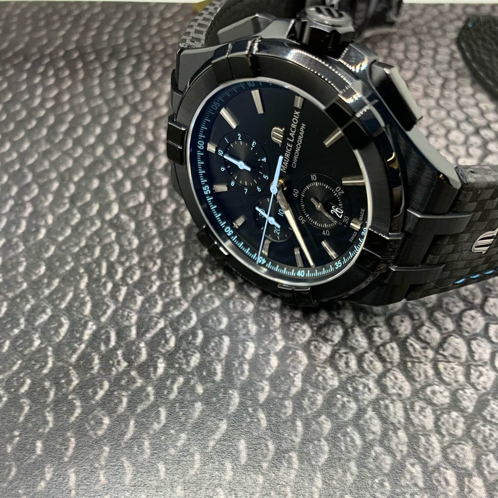  Shop Authentic Maurice Lacroix Aikon Chronograph Limited Edition Black Dial Black Leather Strap Watch for Men - AI1018-PVB01-337-1 - Luxxuri