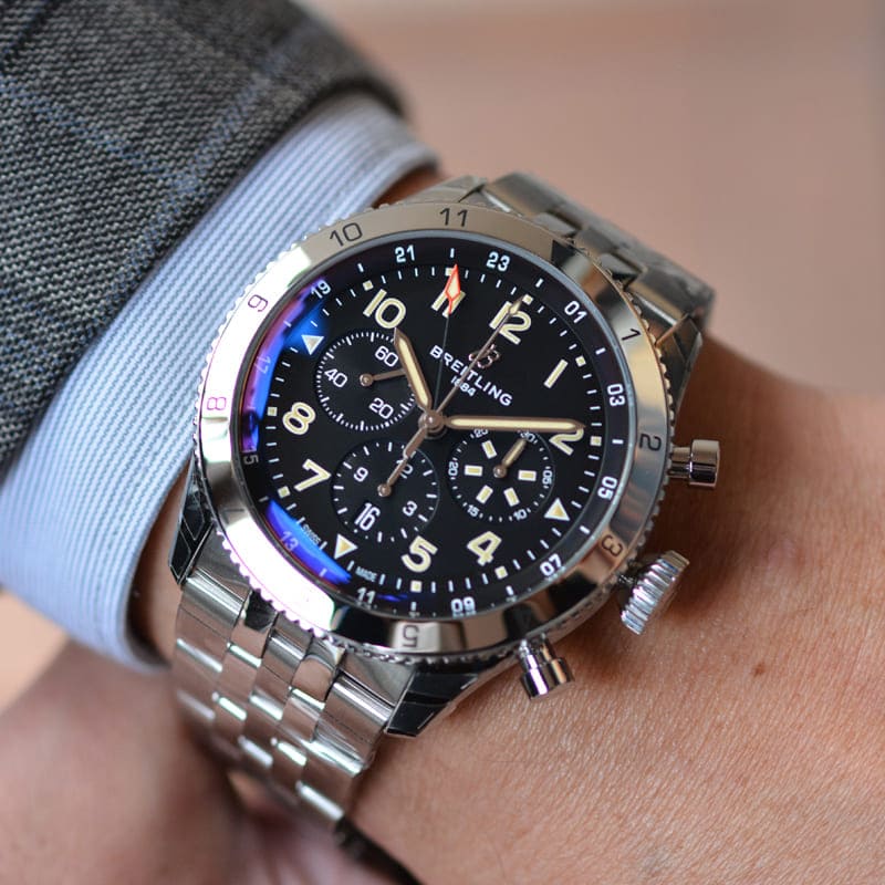  Shop Authentic Breitling Super Avi B04 Chronograph GMT 46 P-51 Mustang Black Dial Silver Steel Strap Watch for Men - AB04453A1B1A1 - Luxxuri