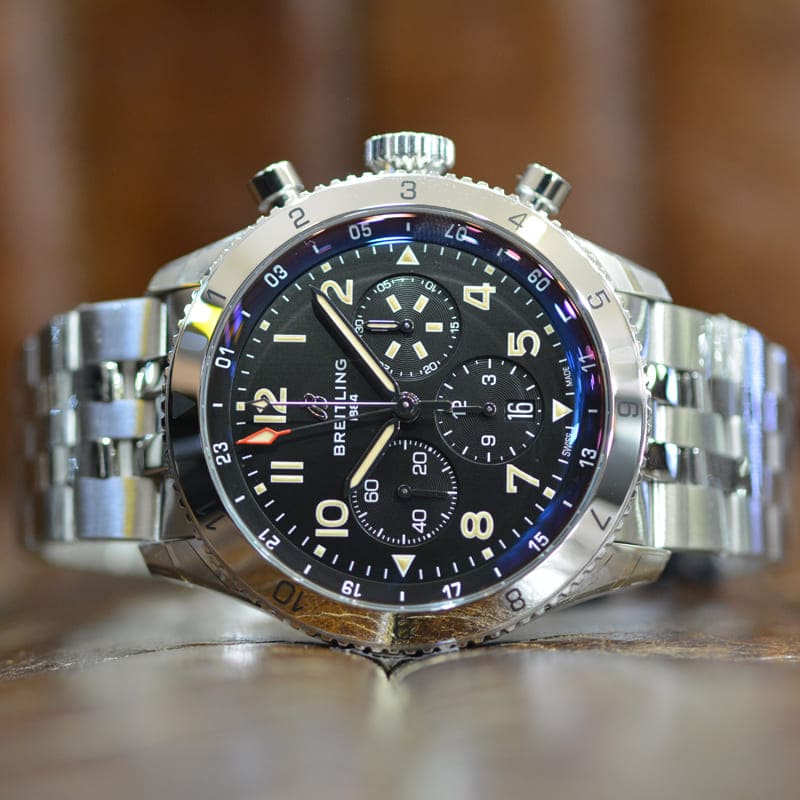  Shop Authentic Breitling Super Avi B04 Chronograph GMT 46 P-51 Mustang Black Dial Silver Steel Strap Watch for Men - AB04453A1B1A1 - Luxxuri