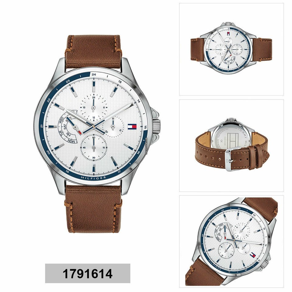  Shop Authentic Tommy Hilfiger Multi Function Quartz White Dial Brown Leather Strap Watch for Men - 1791614 - Luxxuri