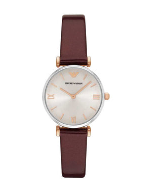  Shop Authentic Emporio Armani Gianni T-Bar Quartz Silver Dial Brown Leather Strap Watch For Women - AR11061 - Luxxuri