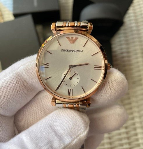  Shop Authentic Emporio Armani Retro Silver Dial Two Tone Steel Strap Watch For Men - AR1677 - Luxxuri