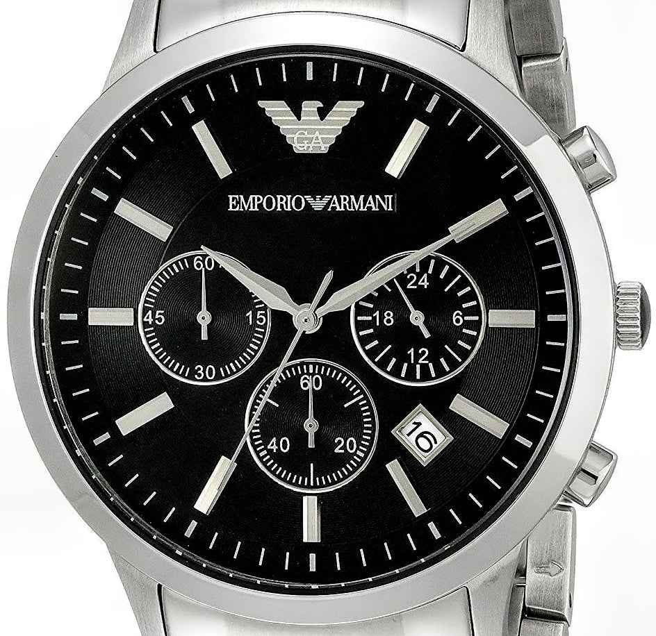  Shop Authentic Emporio Armani Classic Chronograph Black Dial Silver Steel Strap Watch For Men - AR2434 - Luxxuri