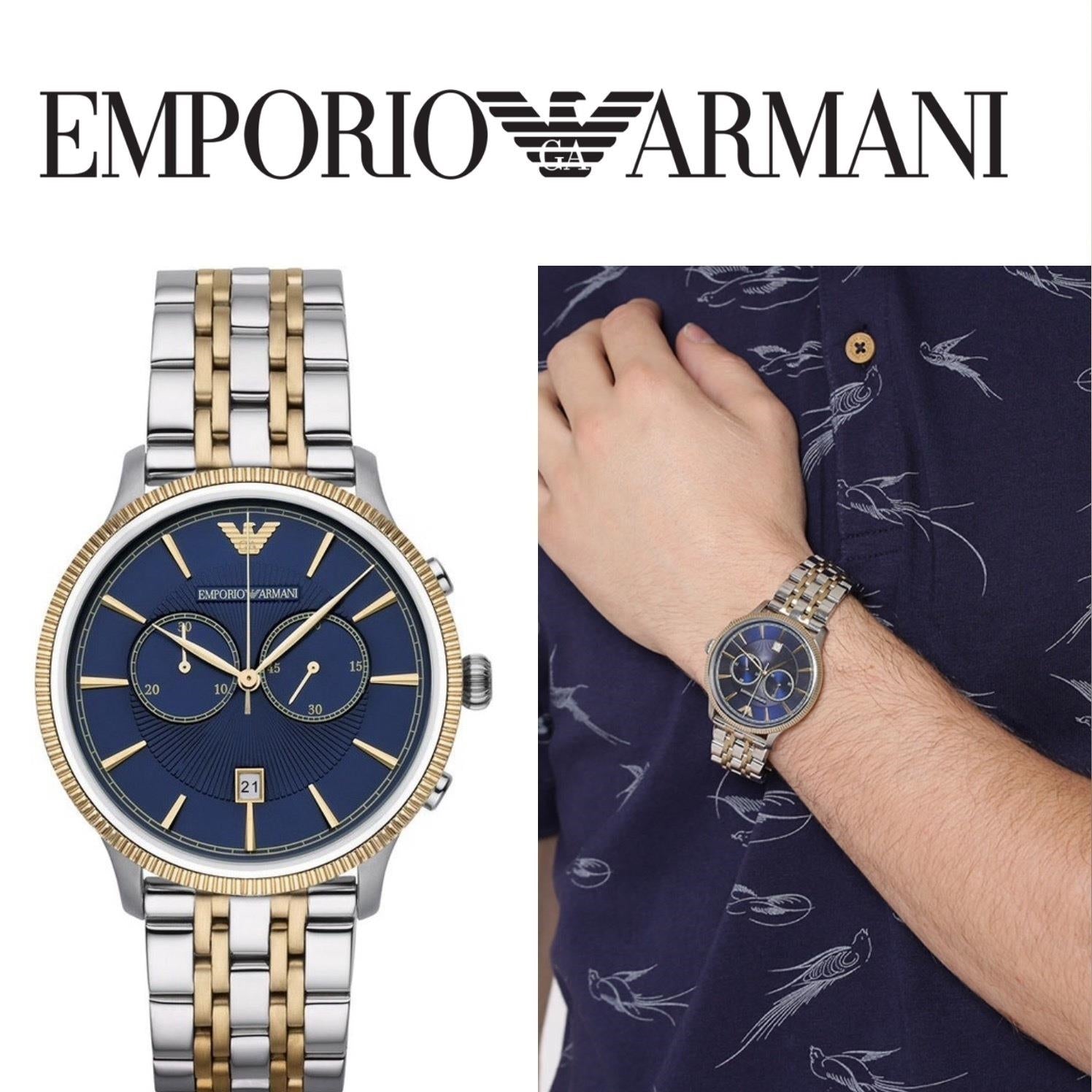  Shop Authentic Emporio Armani Classic Blue Dial Two Tone Steel Strap Watch For Men - AR1847 - Luxxuri