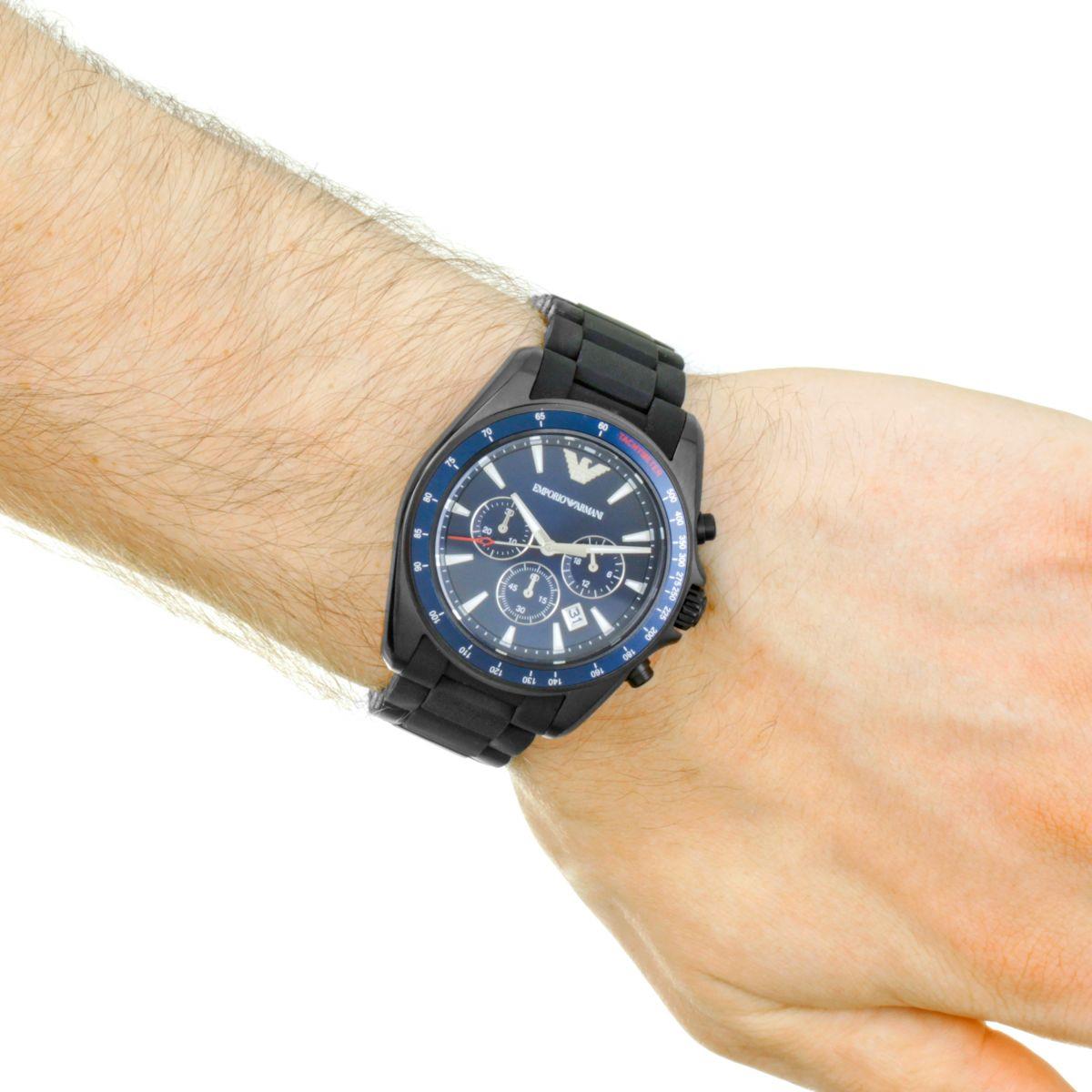  Shop Authentic Emporio Armani Sigma Chronograph Blue Dial Black Silicone Strap Watch For Men - AR6121 - Luxxuri
