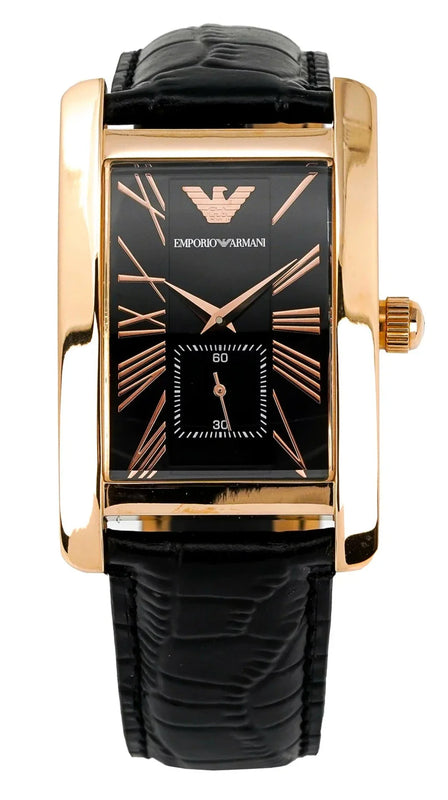  Shop Authentic Emporio Armani Classic Black & Rose Gold Dial Black Leather Strap Watch For Men - AR0168 - Luxxuri