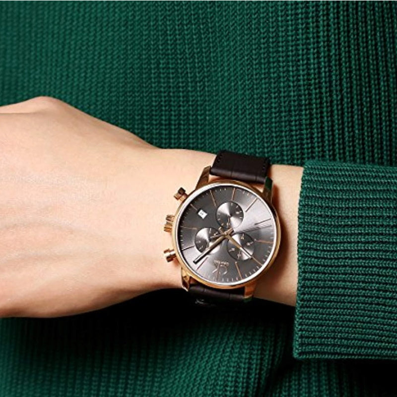  Shop Authentic Calvin Klein City Chronograph Grey Dial Brown Leather Strap Watch for Men - K2G276G3 - Luxxuri