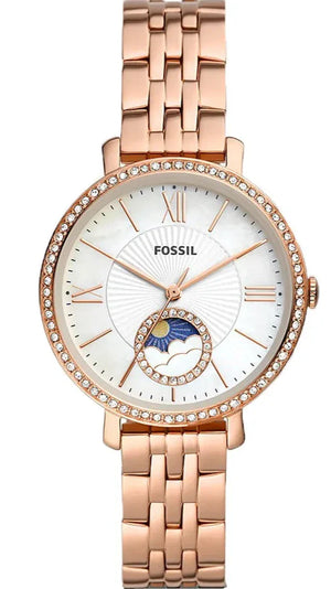  Shop Authentic Fossil Jacqueline Analog Moonphase Mother of Pearl White Dial Rose Gold Steel Strap Watch for Women - ES5165 - Luxxuri