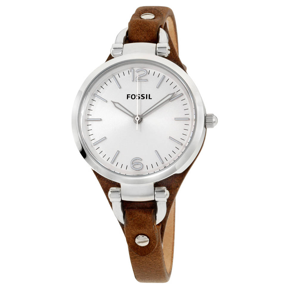 Fossil Georgia White Dial Brown Leather Strap Watch for Women - ES3060