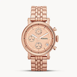  Shop Authentic Fossil Boyfriend Chronograph Rose Gold Dial Rose Gold Steel Strap Watch for Women - ES3380 - Luxxuri